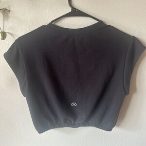 ALO Yoga Black Cropped Tee with Subtle Logo